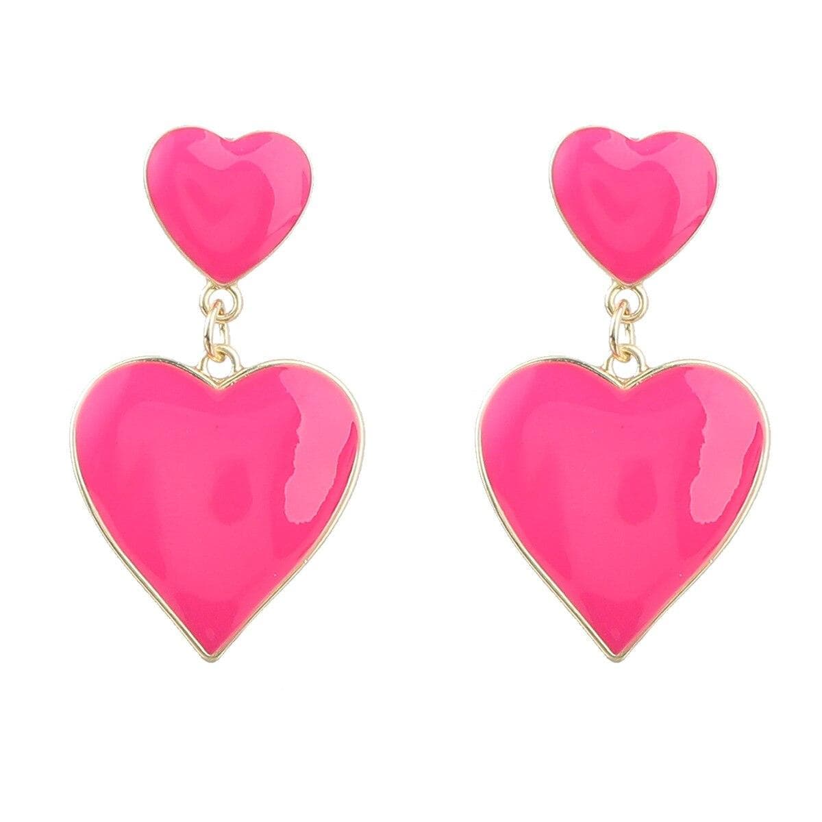 Pinkdudu Fashion Pink Love Drop Earrings Romantic Sweet 3 Color Enamel Heart Geometric Earring for Women Jewelry PD1490 Rose Red rose red
