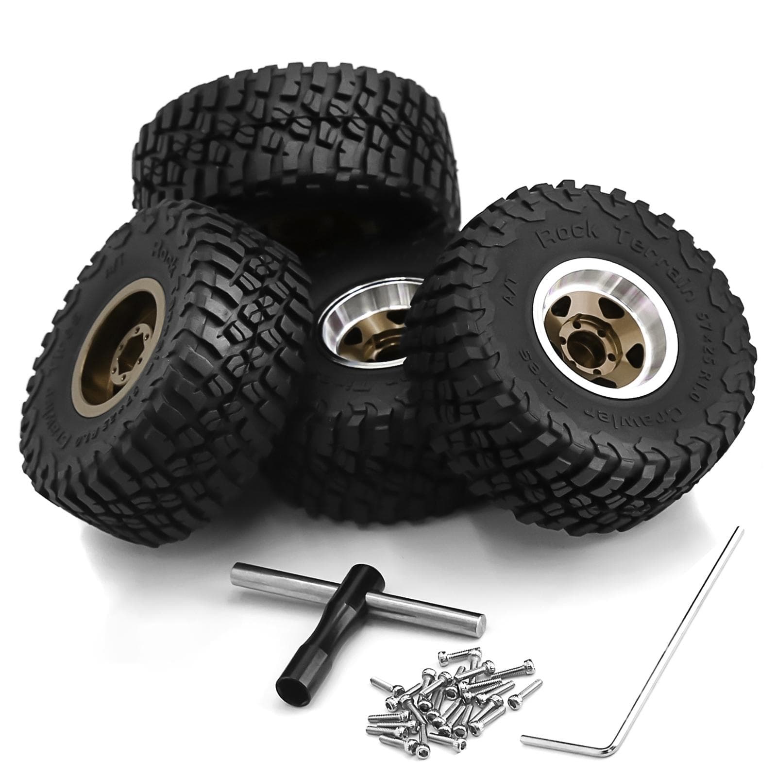 4pcs Remote Control Tires 57mm with 7mm Wheel Hex Beadlock Wheel Rim Rubber Tire Set Replacement bronze
