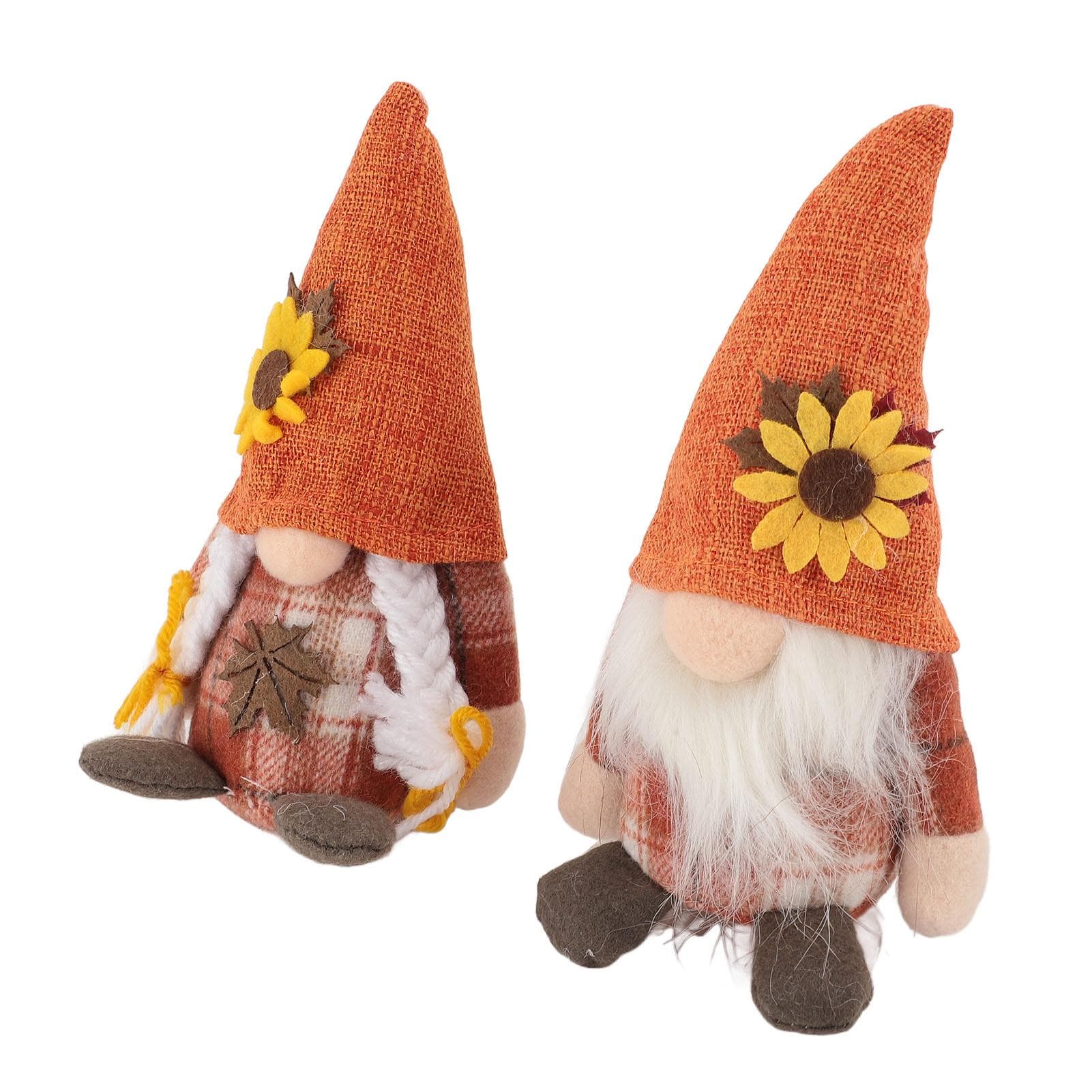 2 Pcs Sunflower Gnomes Decorations Cute Dwarf Figurines Handmade Plush Stuffed Gnomes for Holiday