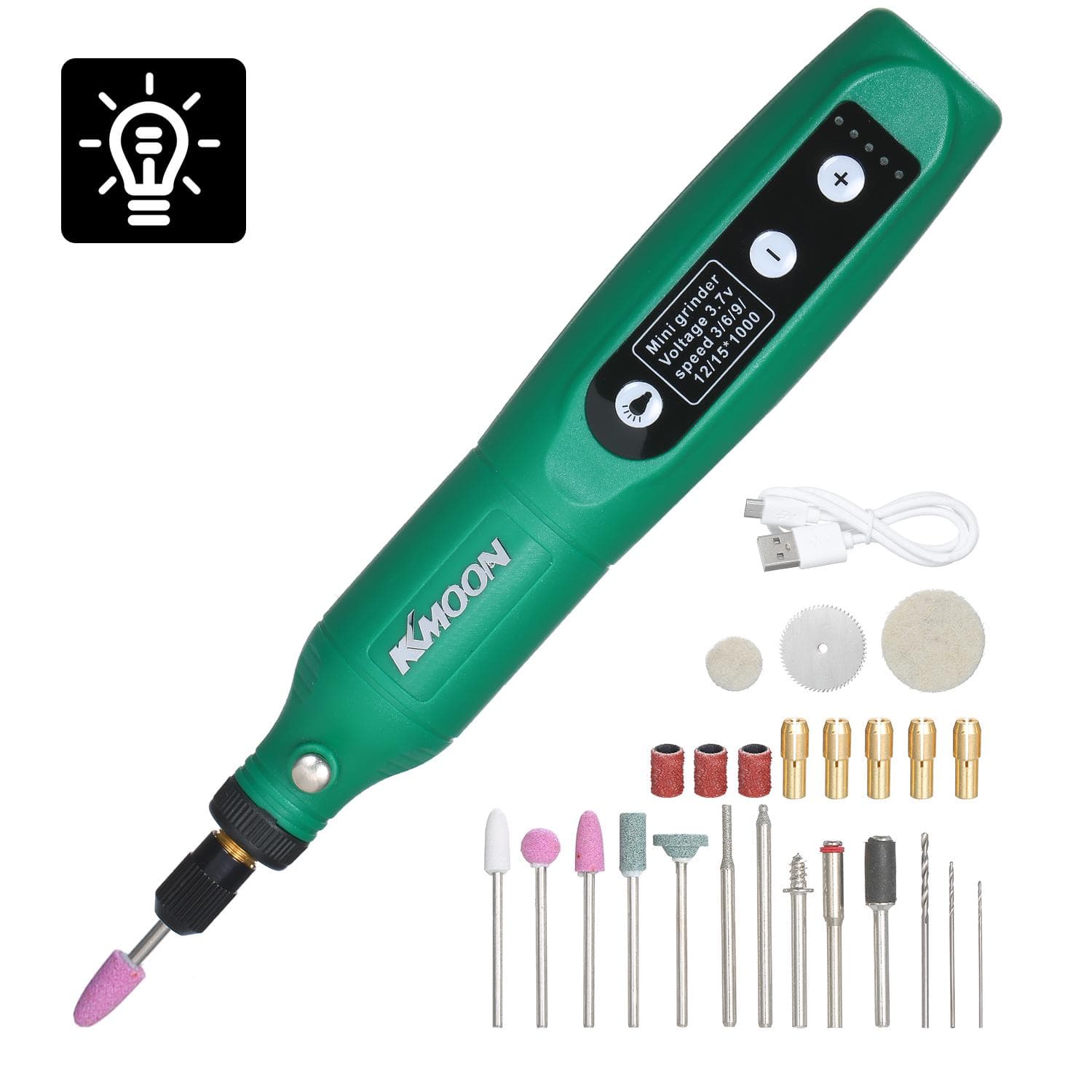 5-Speed Speed Speed Adjustment Mini Electric Grinder Tool Set USB Charging Grinding Machine for green