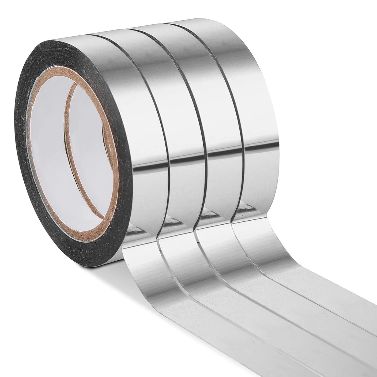 4 Rolls Silvery Metallic Mirror Tape DIY Graphic Art Tape Self-Adhesive Film Decor Tape for Wall Wardrobe Bathroom Decoration Gift Wrapping Crafts 4 Rolls