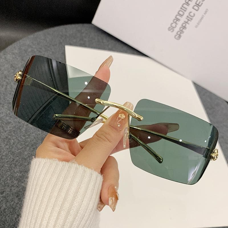 Frameless Cut Edge Metal Frame Sunglasses With Leopard Head Design For Men And Women 90283
