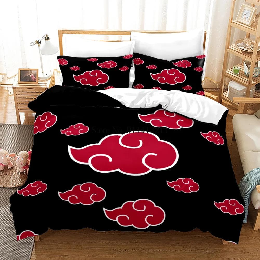 Red Cloud Anime 3D Cartoon Duvet Cover Sets Comforter Bed LinenKids Bedding Set Akatsuki Japan Twin Queen King Single Size Gift 200x229cm 79x90in