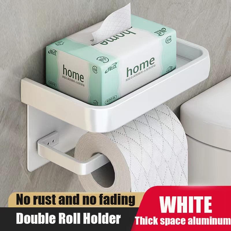 Aluminum Alloy Toilet Paper Holder Wall Mount WC Storage Organizer Roll Paper Phone Shelf Holder Bathroom Accessories white