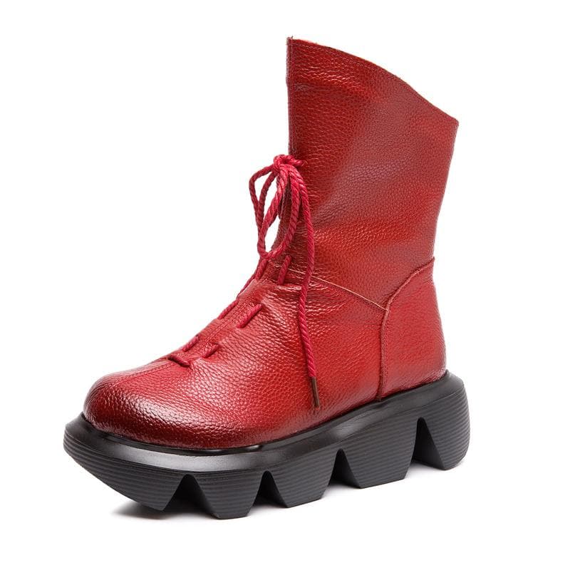 Fashion Women Mid Calf Boots Wedges Shoes Female Platform Boots Genuine Leather Winter Shoes Woman 2021 Botas 37