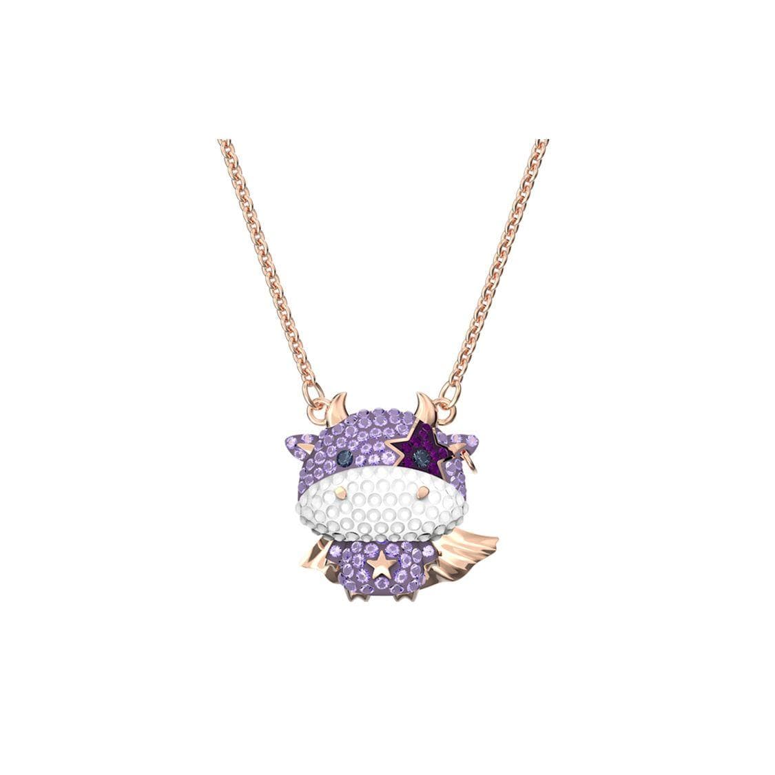 Swarovski Little Colorful Cow Cute Gold-Plated Necklace Women necklace Purple 5599162 Box (Random Color)