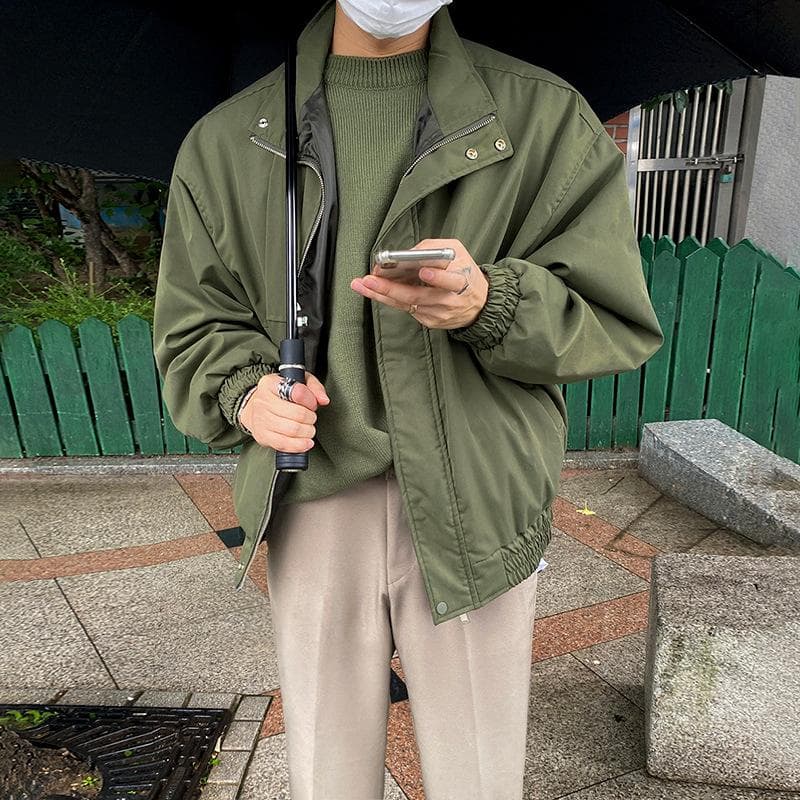 Bomber Jacket Men's Trendy Korean Style Handsome Baseball Uniform Autumn and Winter Loose Casual Men's Clothing 2XL green