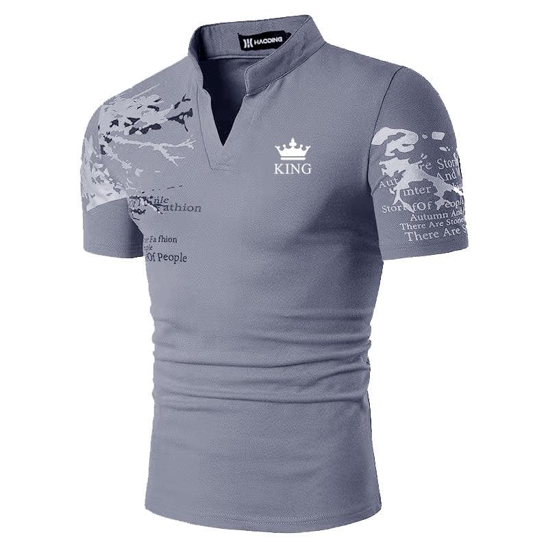 Men Summer Short Sleeve Standing Neck T-Shirt,men Summer Slim T-Shirt S grey