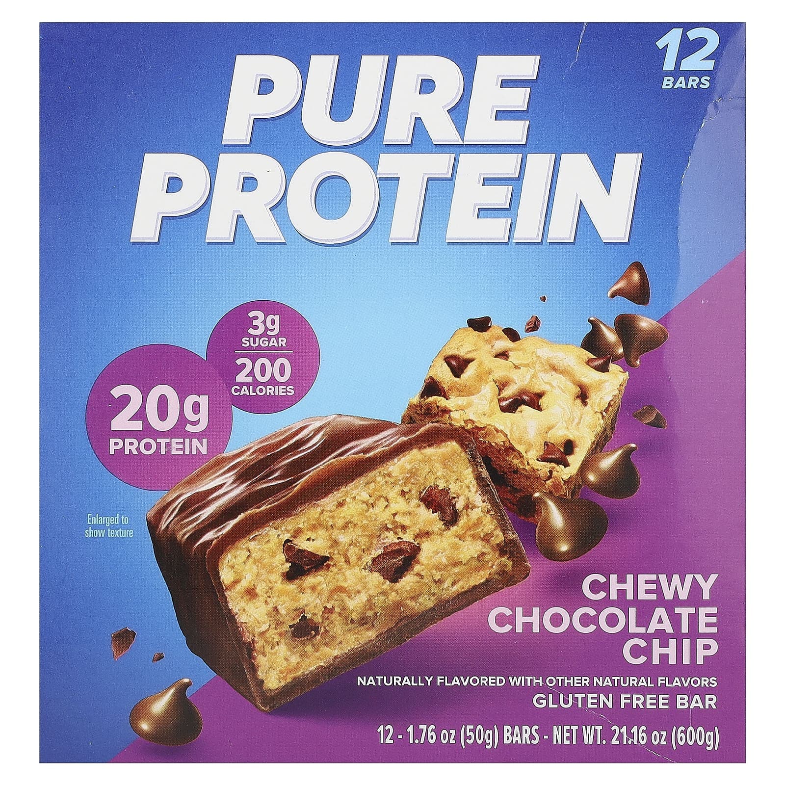 Pure Protein, Gluten-Free Bars, Chewy Chocolate Chip, 12 Bars, 1.76 oz (50 g) Each