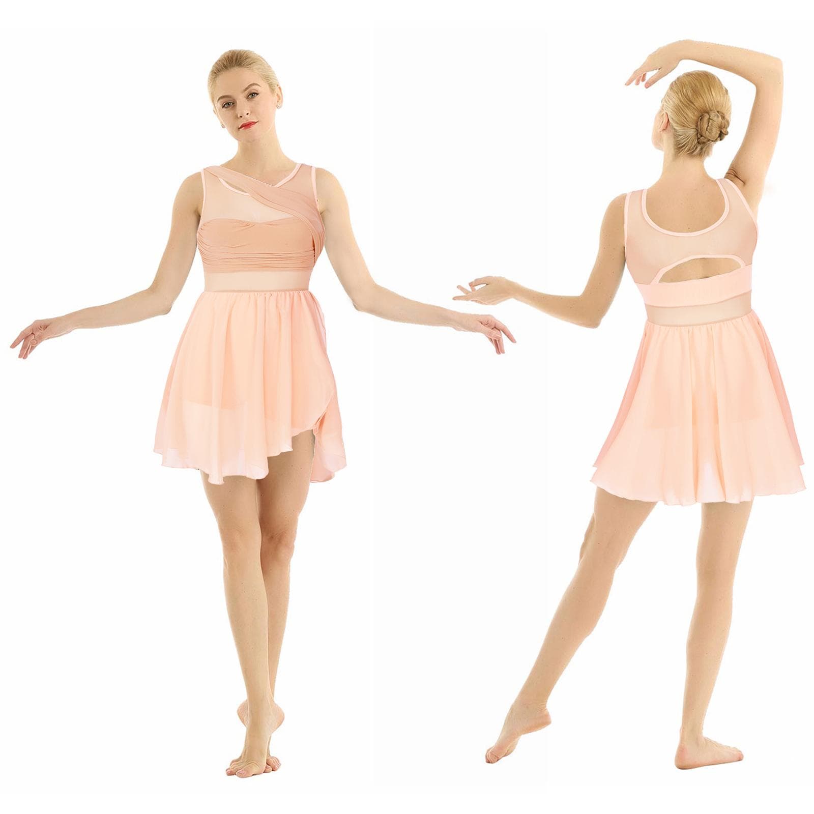 Women Ballet Tutu Gymnastics Leotard Dress Sleeveless Asymmetrical Lyrical Dance Costumes Stretchy Dance Dress M orange