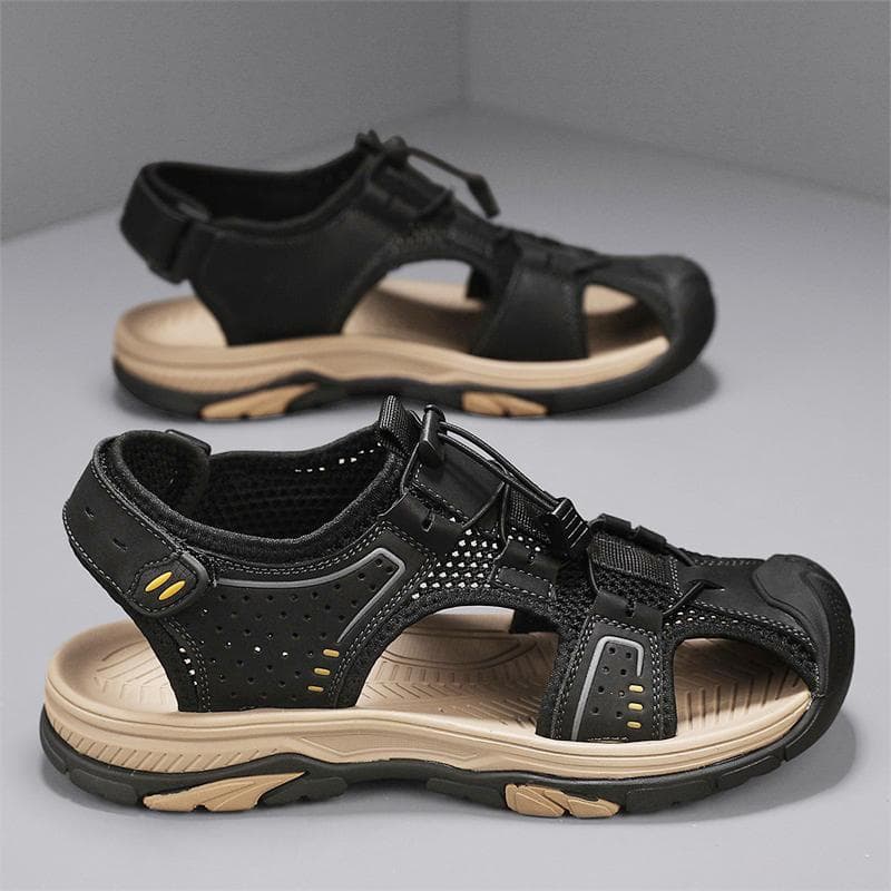 Sandals men's tide summer new style leather toe cap outdoor leisure sports hollow sandals beach shoes 44
