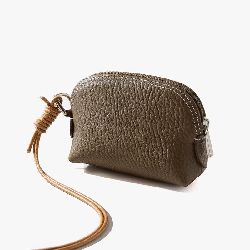 Top-grain Leather Lychee Pattern Coin Purse, Versatile Leather Women's Bag with Lanyard, Niche Bag for Women
