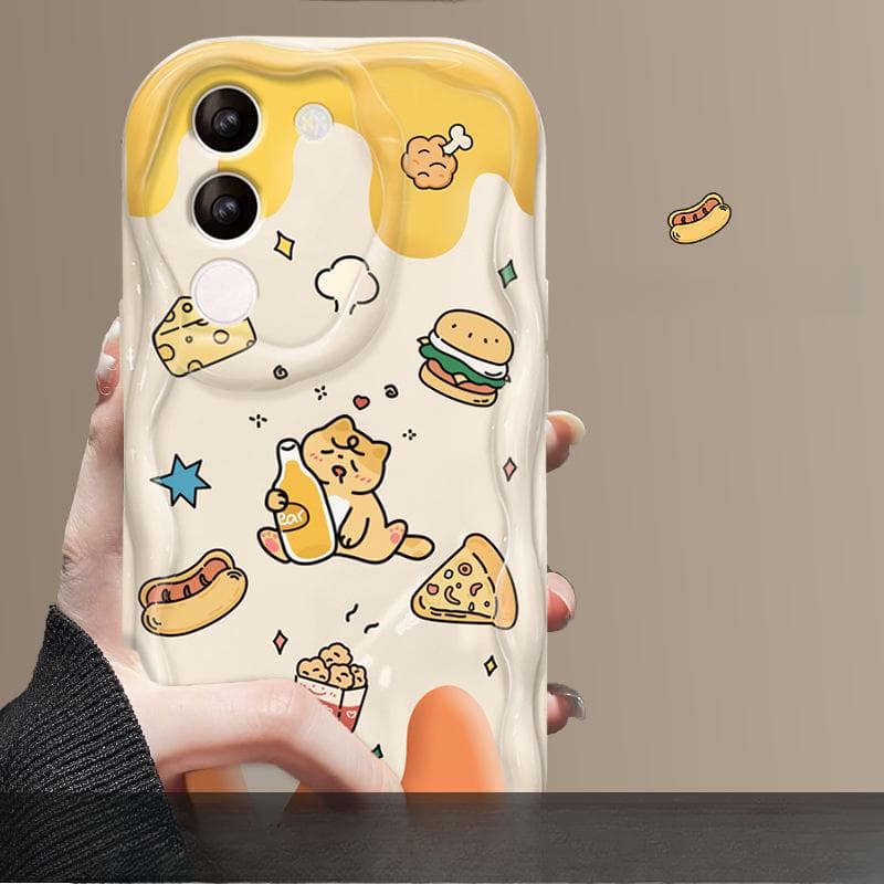 Suitable for Vivos17 Mobile Phone Case X90/80 Cute Cat Hamburger Bracket Chain IQOO11/10 Silicone Soft Shell vivo Y53s