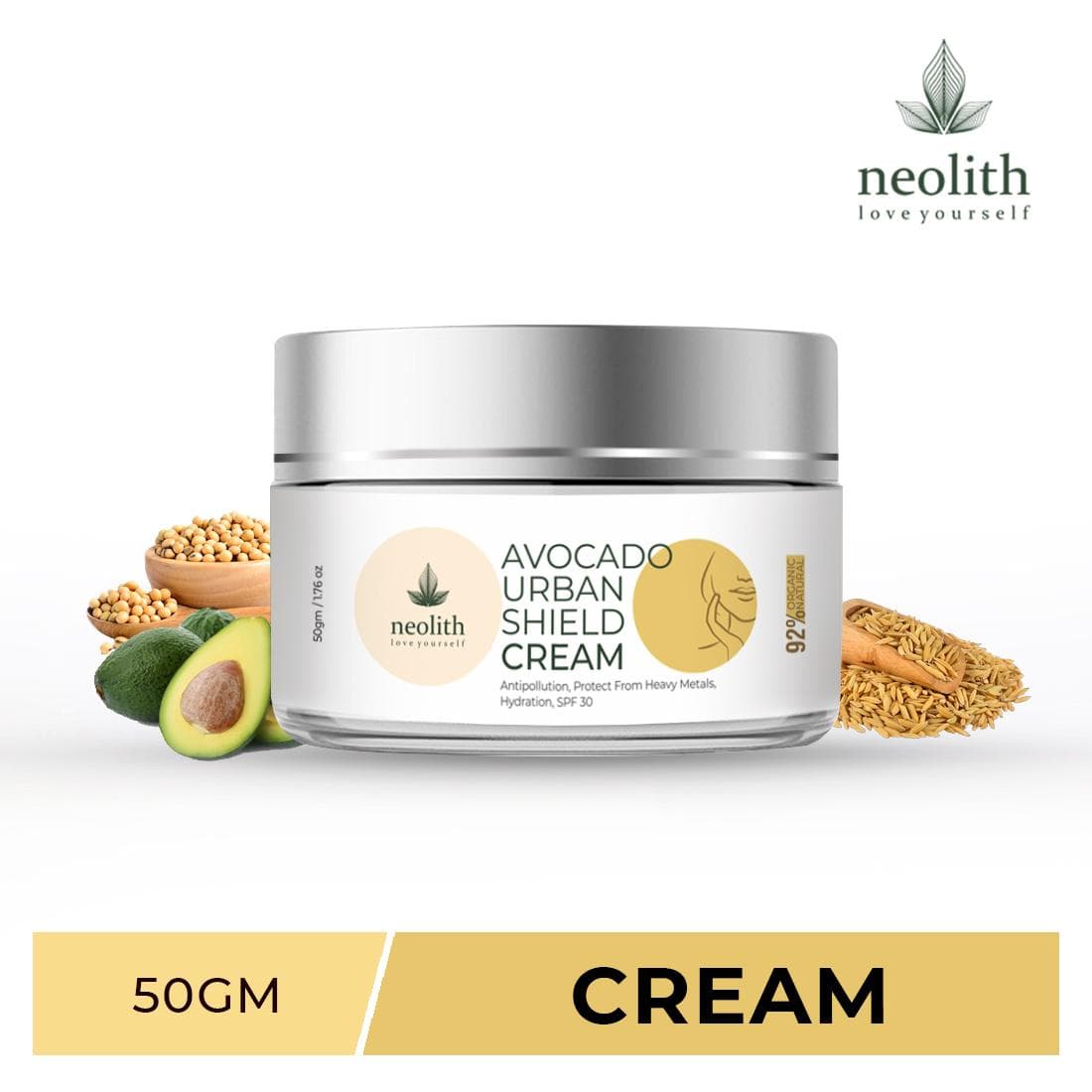 Neolith Avocado Urban Shield Face Cream with SPF30 || Protection from Blue ray, Heavy metals, Atmospheric pollution || No Paraben, No silicon || 50 GM 50 GM white