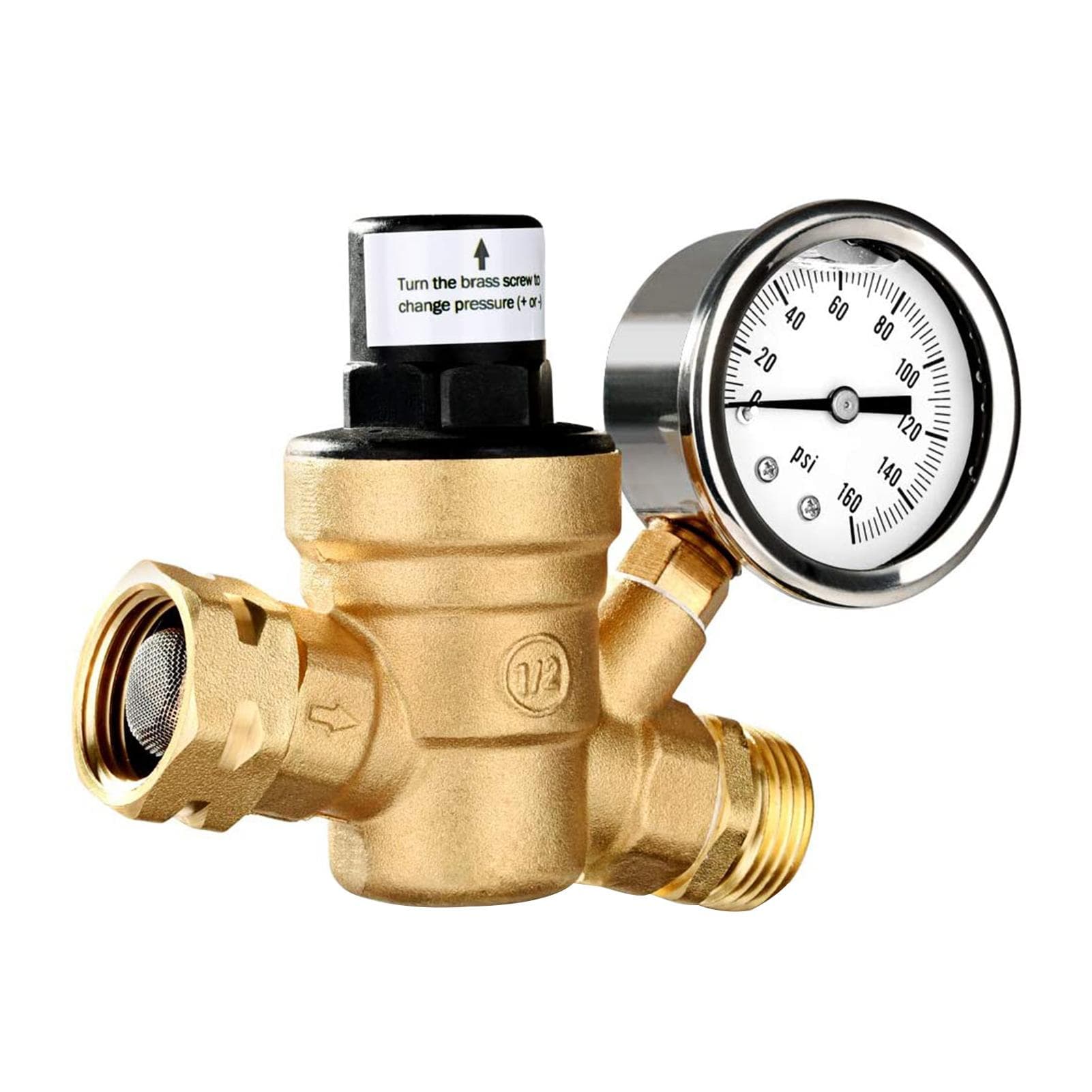 Water Pressure Regulator Valve Lead-Free Brass Adjustable Water Pressure Regulator Reducer with gold