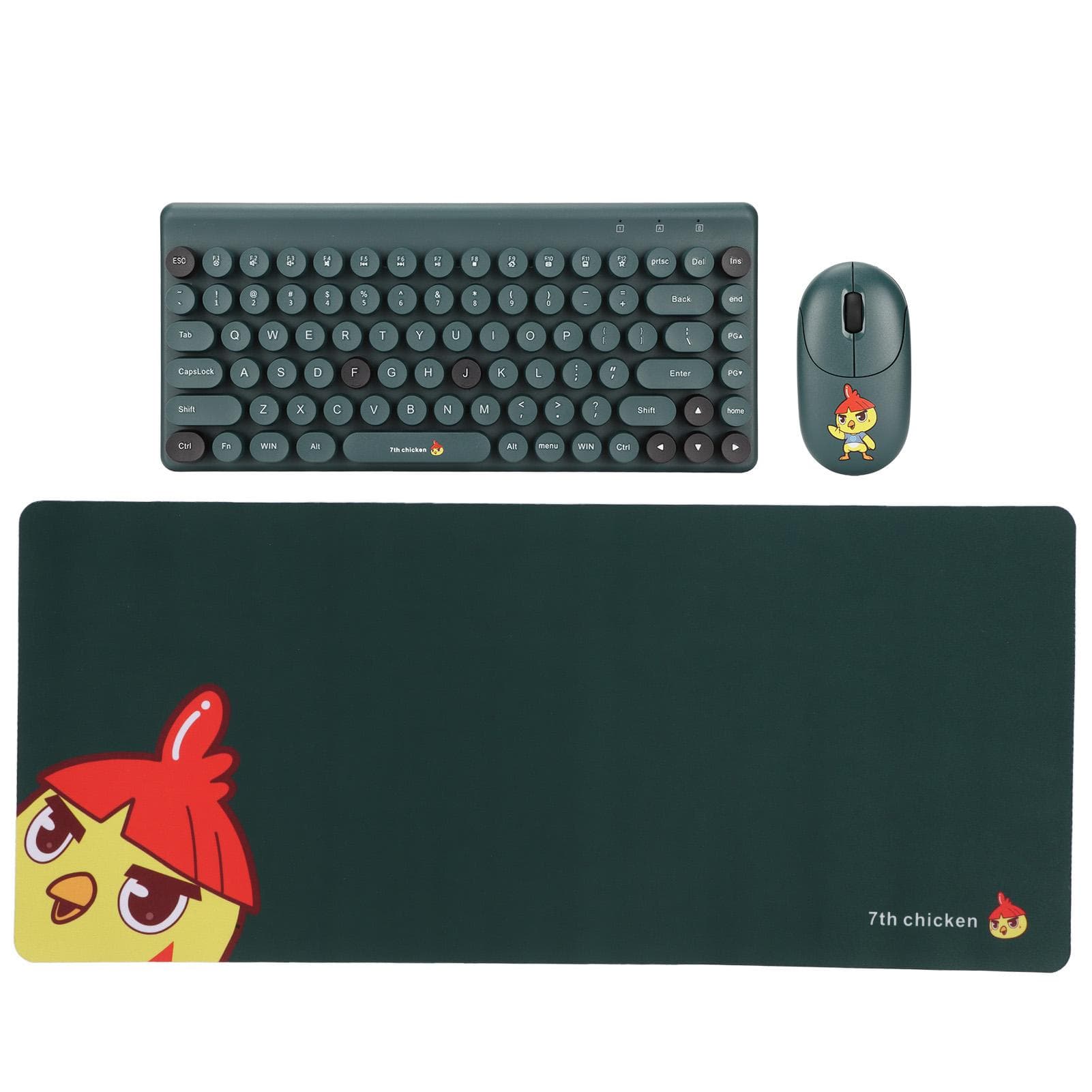 Wireless Keyboard Mouse Combo Ergonomic Design 2.4G USB Quiet 86 Keys Round Keycap Wireless green