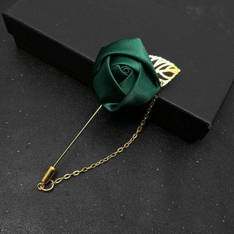 1 Pcs High-grade Ribbon Men Rose Flower Golden Leaf Fashion Brooch Pin Suit Lapel New Men Wedding Boutonniere Brooch Jewelry green