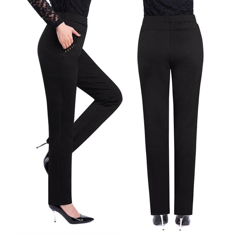 Casual Pants Woman Fashion High Waist Elegant Slim Black Straight Pants Large Size Trousers XL black