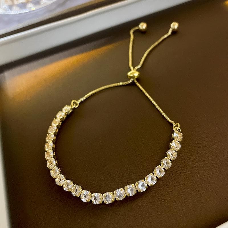 High-End Geometric Crystal Adjustable Light Luxury Bracelet with Drawstring Design gold