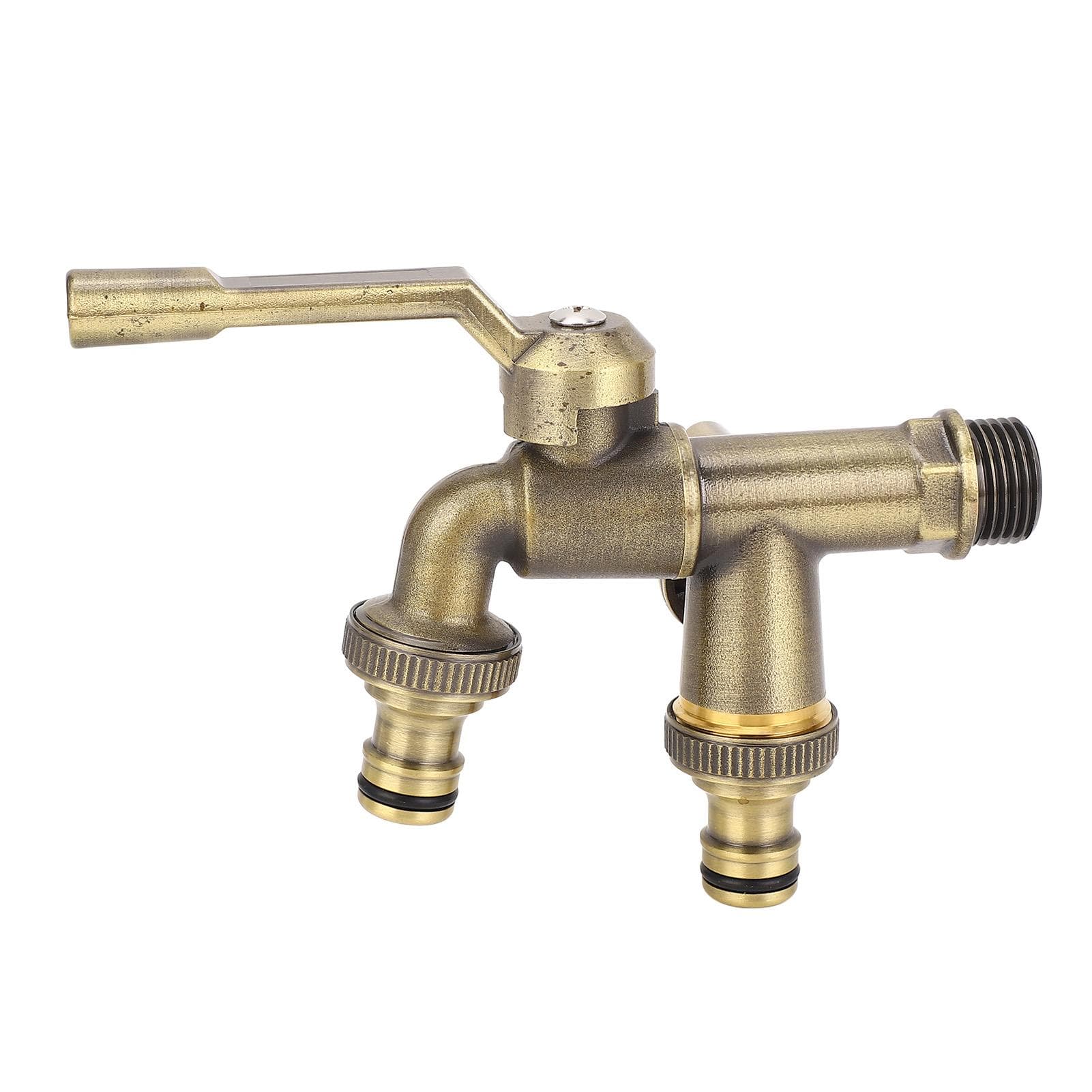 Outdoor Double Taps Water Faucet Kit 34in Inlet Wall Mounted Brass Frost Proof Outside Antique