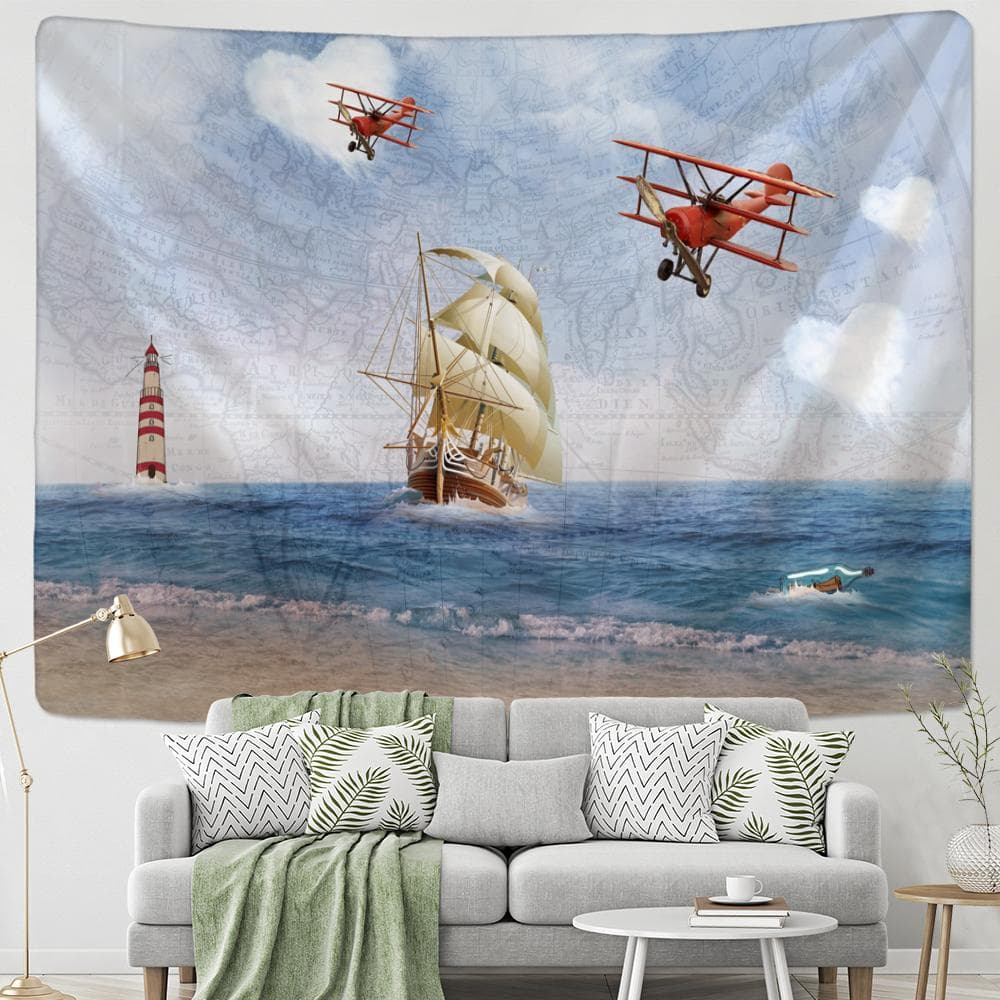 Cartoon Shark Turtle Tapestry Wall Hanging Kawaii Hippie Tapiz Art Mysterious Cute Illustration Children's Room Decor 95x70cm