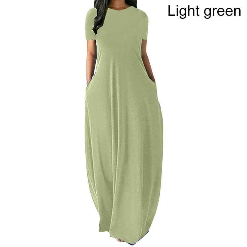 Women Casual Loose O-Neck Long Dresses Short Sleeve Summer Beach Dress Elegant Evening Party Dress 5XL light green