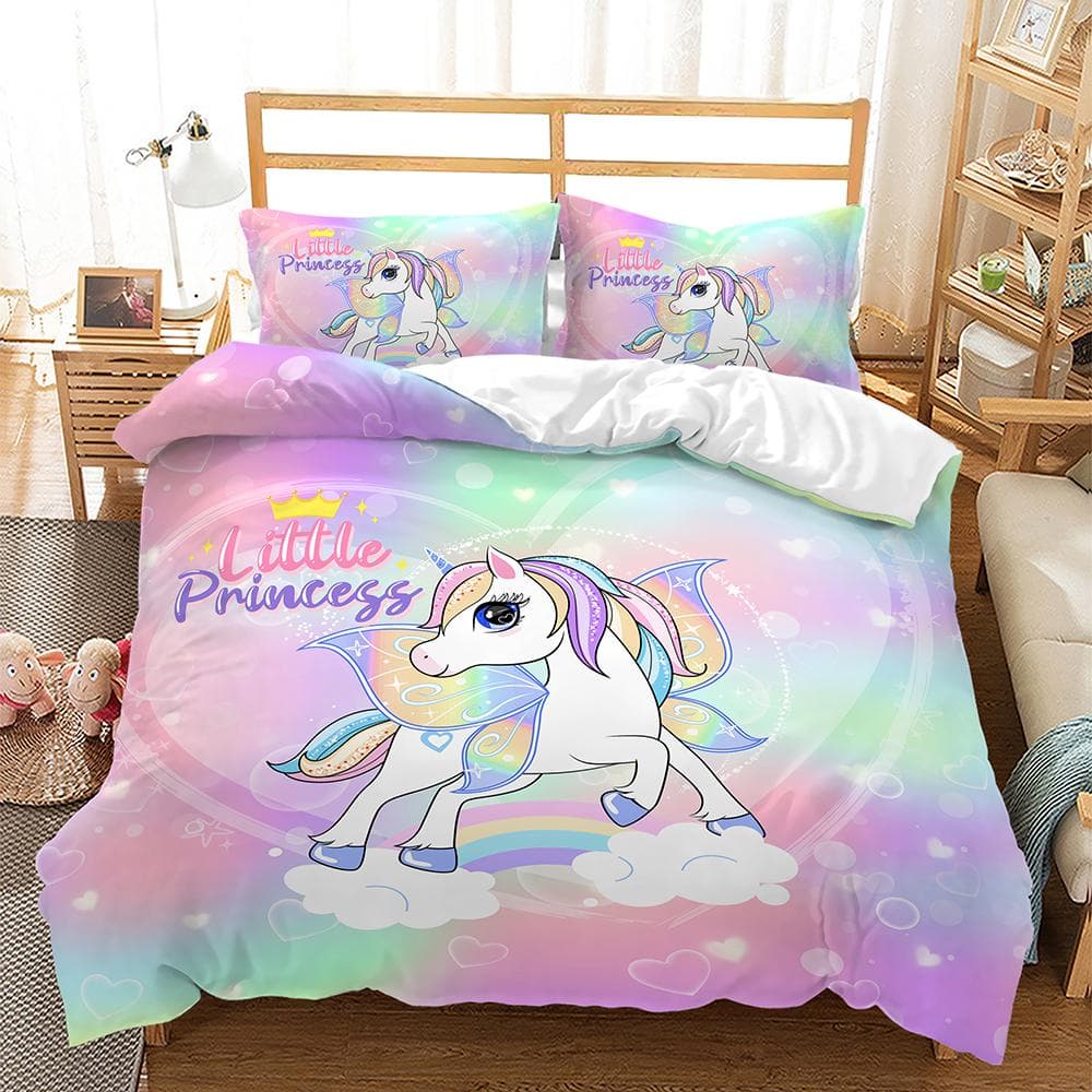 Rainbow Unicorn Bedding Set for Kids, Cartoon Animal Bed Linen for Girls, Kawaii Duvet Cover Sets, Twin, Single, Double, Queen cot size 70x133cm