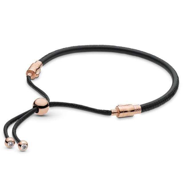 Pink and Black Leather with Adjustable Sliding Clasp Bangle Bracelet Beaded Jewelry