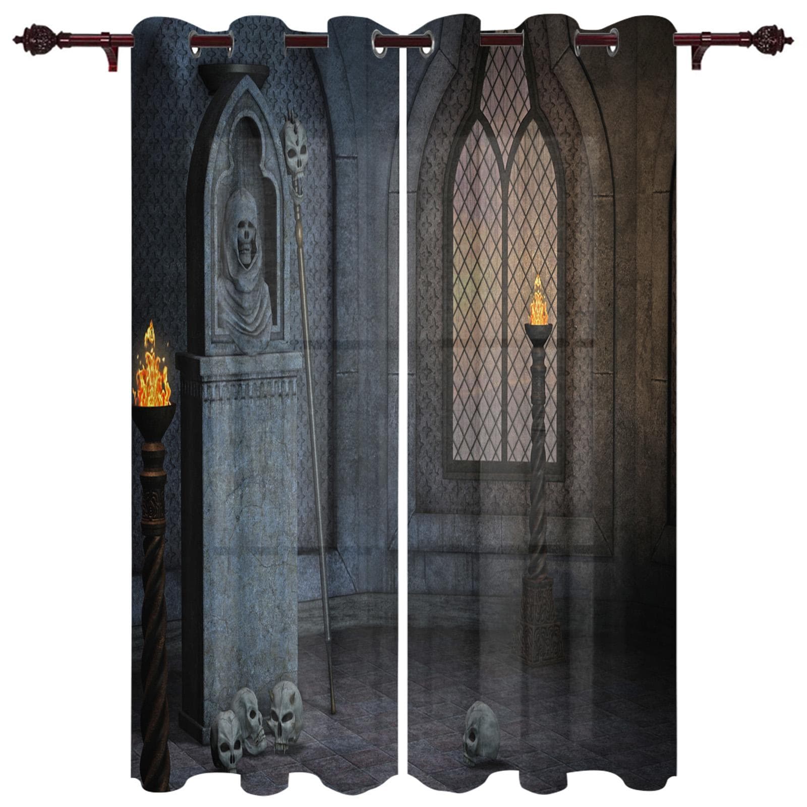 Metal Gate Horror Night Moon Window Curtains Home Decor Living Room Curtains Kitchen Drapes Panel Curtains for Bedroom 135W x 60H(cm)
