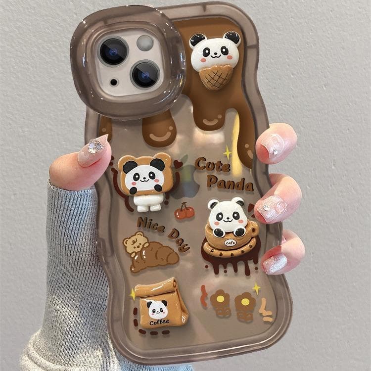 Coffee Panda Suitable for IPhone16 IPhone Case 15promax Dual Bracket 14 Three-dimensional 13 Niche Anti-fall iphone 16 pro