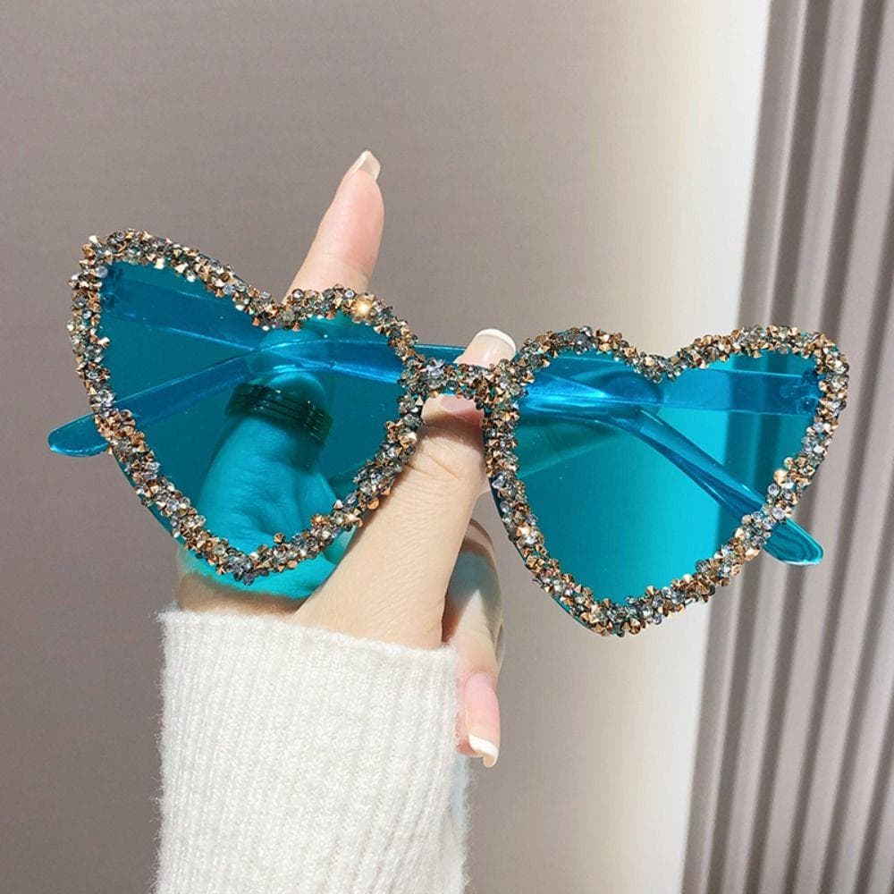 Heart-shaped Rhinestone Sunglasses Sun-Protective Candy Color Shades for Outdoor Fashion Glasses