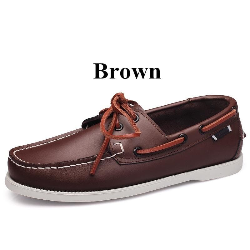 Men's Genuine Leather Driving Boat Shoes,Brand Design Flats Loafers for Men 44 brown