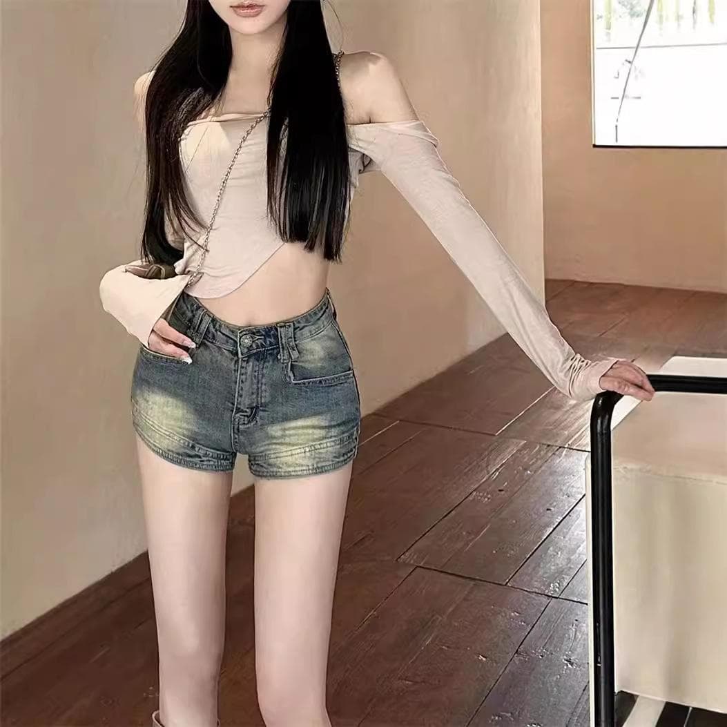 Retro Denim Shorts for Women In Summer Thin Sexy Hips and High Waist Slimming A-line Pants XL