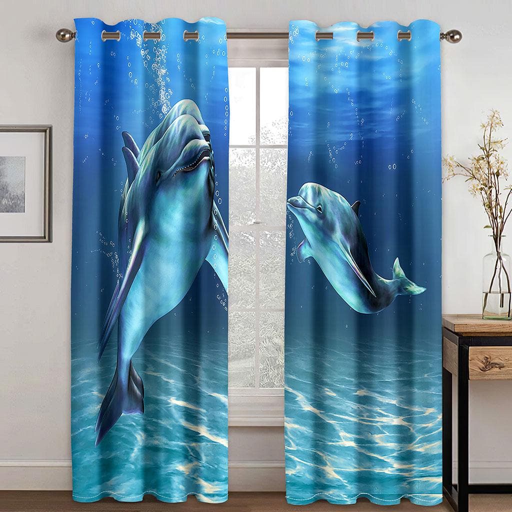 Sea Turtle Ocean Animal Landscape D Curtain Drapes For Living Room Bedroom Balcony Landscape Curtains For The Kitchen 100W160H(CM)40x63in&Grommet Top