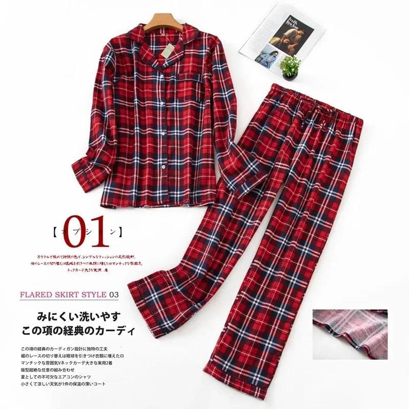 Women's Pajamas Plus Size Clothes Women's Flannel Cotton Homewear Set Autumn and Winter Pajamas Plaid Print Sleeping Tops 3XL