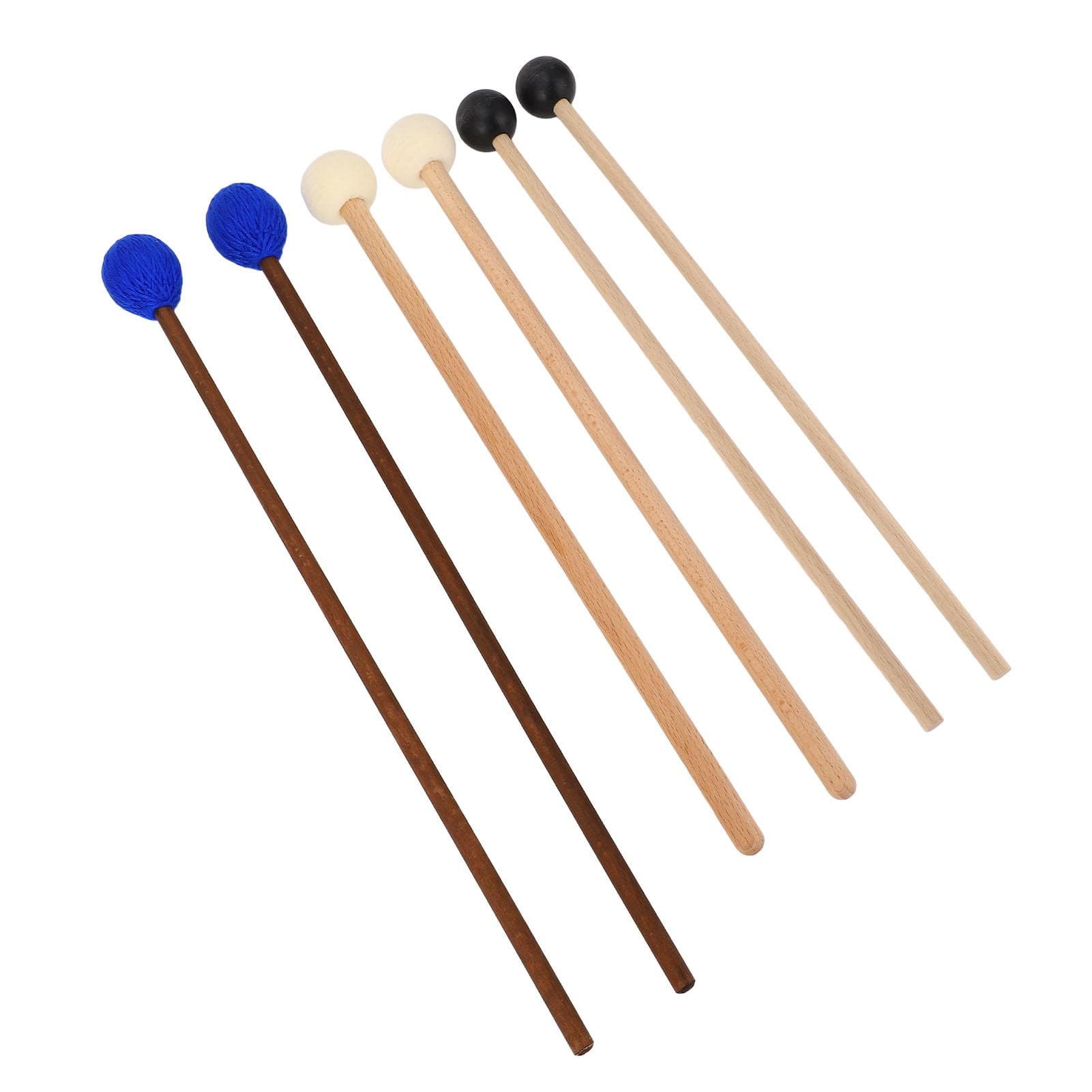 3 Pairs Instrument Mallet Set Maple Wood Handle Marimba Timpani Mallets Bell Xylophone Glockenspiel
