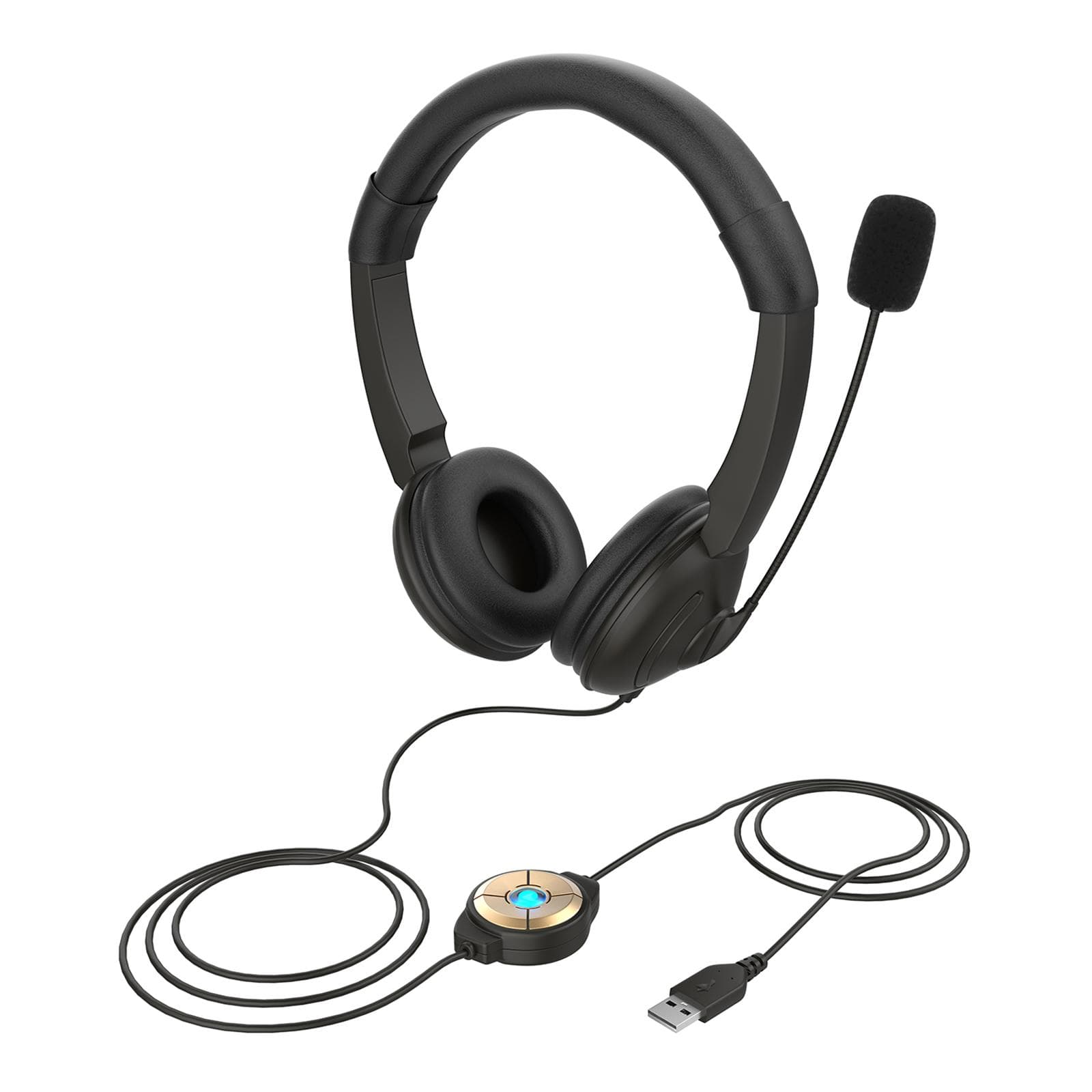 USB Wired Headset with Noise Cancelling Microphone On Ear Computer Headphone Call Center Earphone black