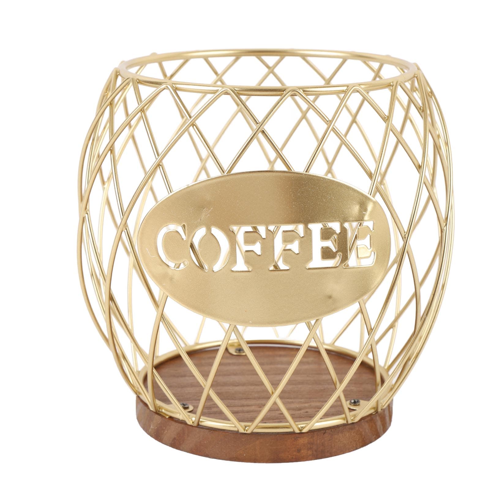 Coffee Pod Holder Iron Large Capacity Stylish Look Easy Access Wooden Base Coffee Pod Storage Gold