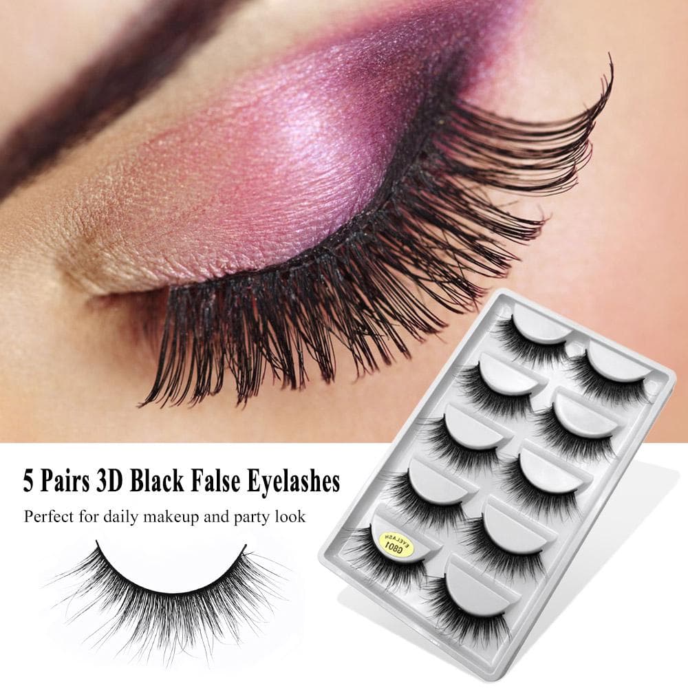 5 Pairs Long False Eye Lashes 3D False Eyelashes Invisible Band Black 5#