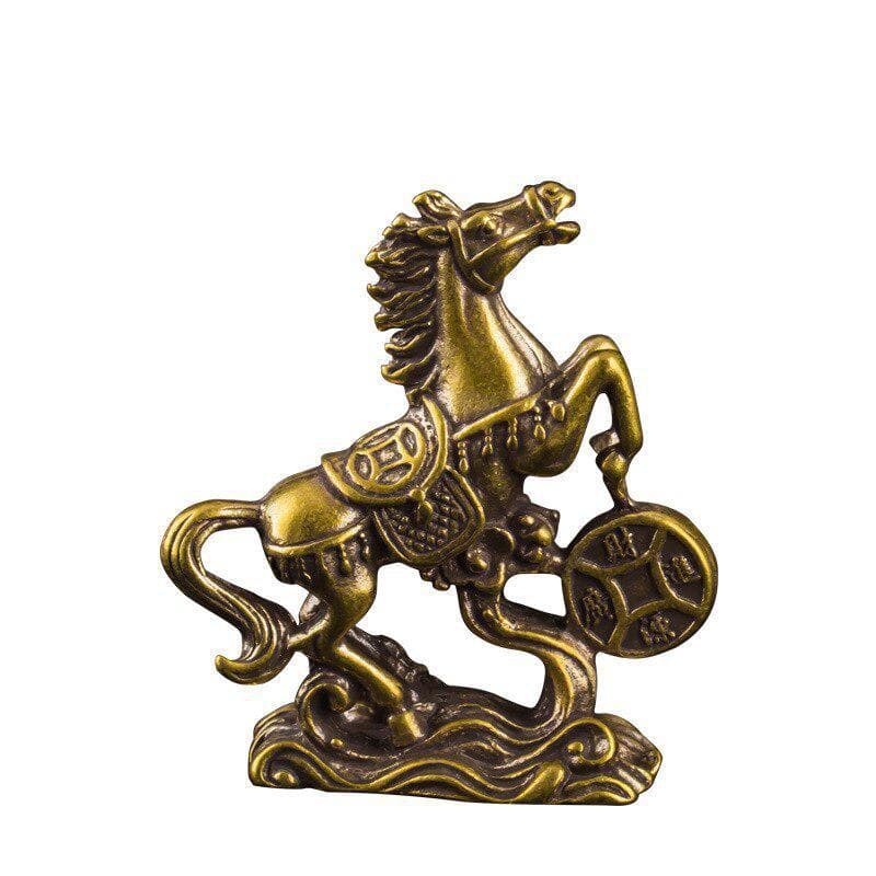 Brass Horse Step on Coins Lucky Statue Feng Shui Desk Ornament Zodiac Animal Figurines Miniatures Pure Copper Crafts Collections 1pcs