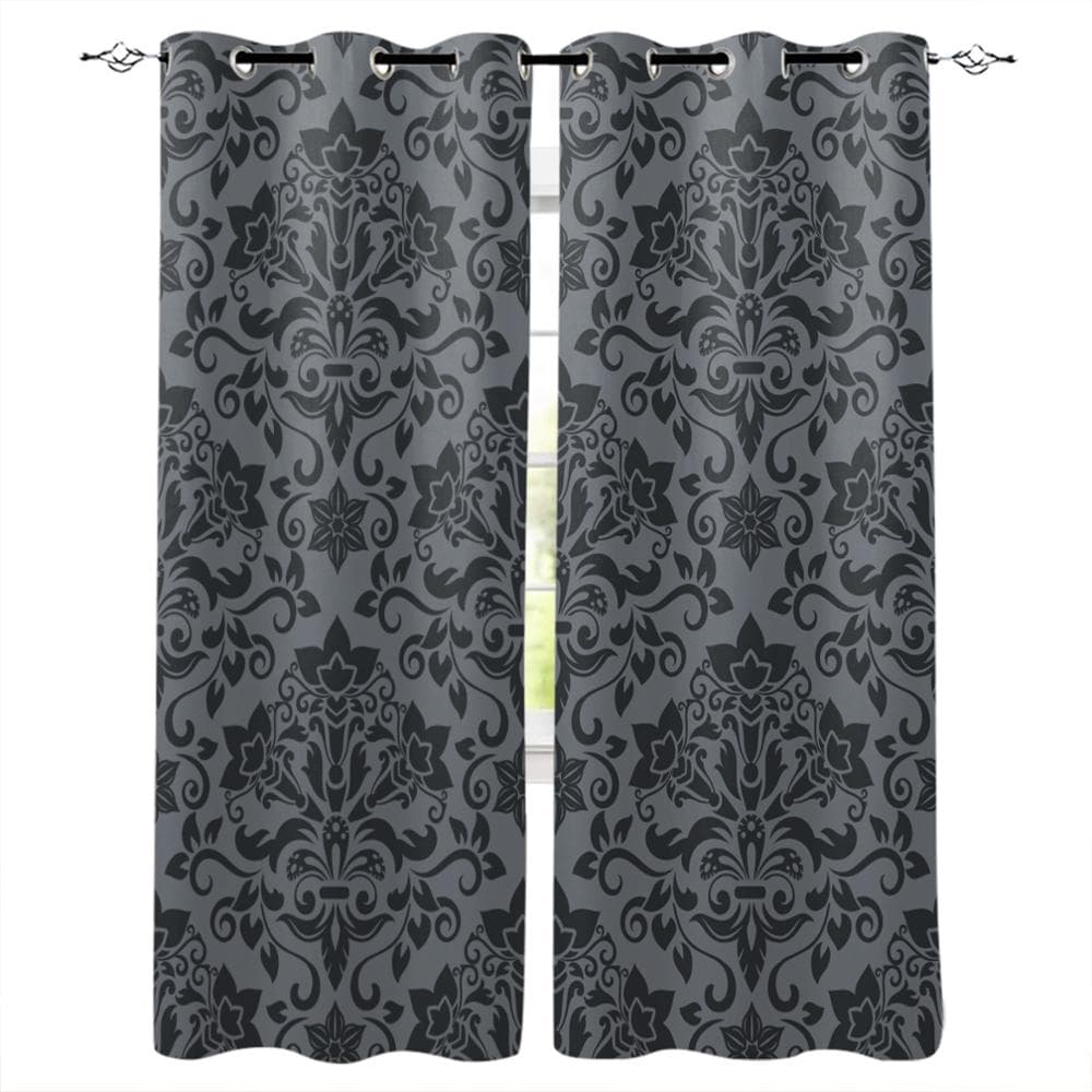 Baroque Golden Flower Leaves Gorgeous Window Curtains Scenic Curtains for Living Room Decorative Items Living Room 135W x 160H(cm)
