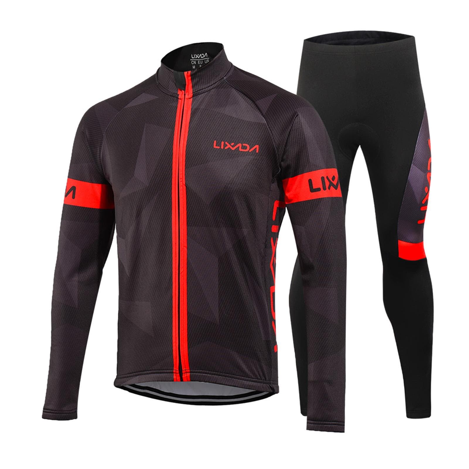 Lixada Men's Winter Thermal Fleece Cycling Clothing Set Long Sleeve Windproof Cycling Jersey Coat XL red