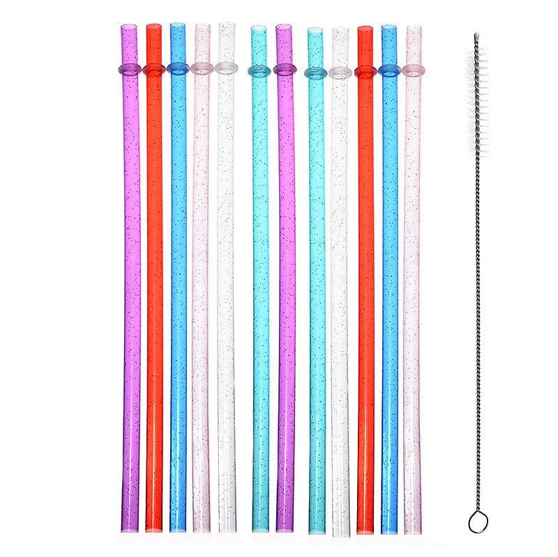 Straw, Reusable Clear Plastic Glitter Straws, Extra Long Tumbler Straws For Cups 12 straws + 1 brush