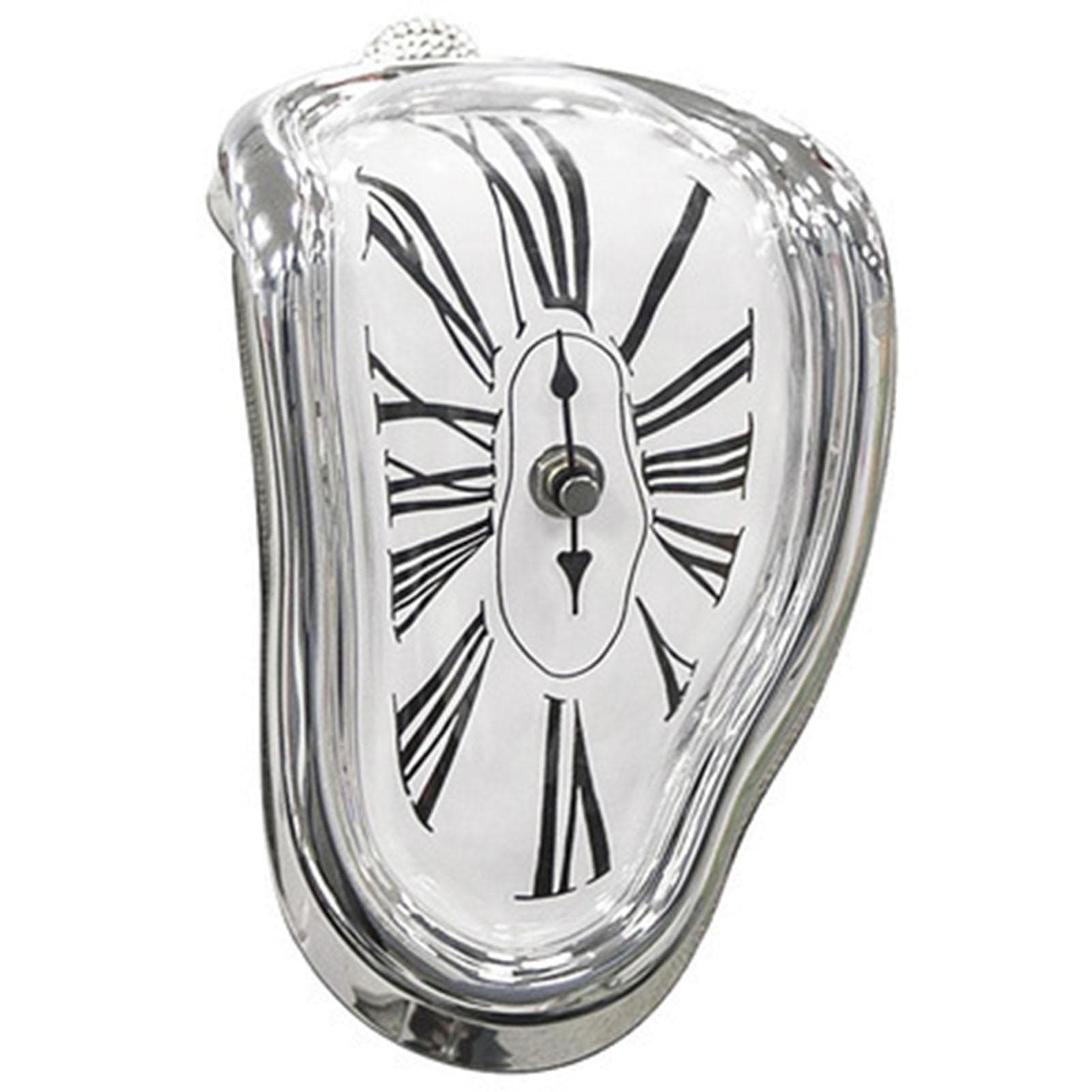 Melting Clock Plastic Retro Decorative Electroplated Metal Paint Desk Table Clock for Office Silver silver