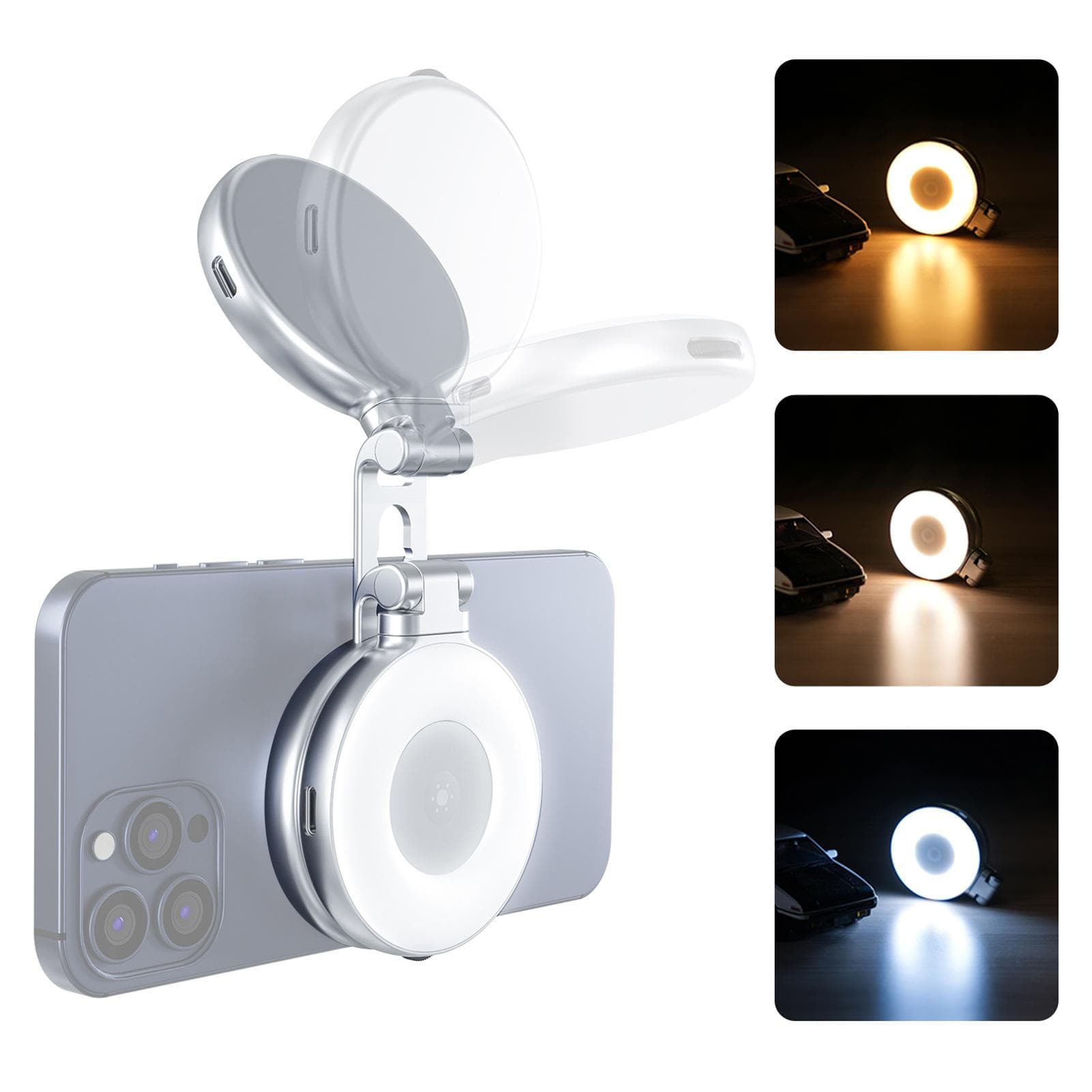 Magnetic Selfie Light Foldablbe LED Fill Light for Phone Selfie Ring Light 2700K/5600K/7500K silver