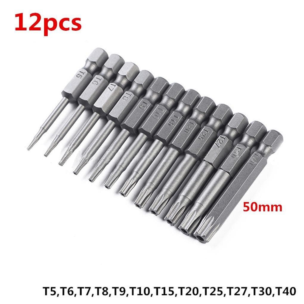 1/4 Hexagonal Handle Hollow Plum Blossom Screwdriver Head with Medium Multifunctional Hole Screwdriver Head 12pcs/set 50mm silver