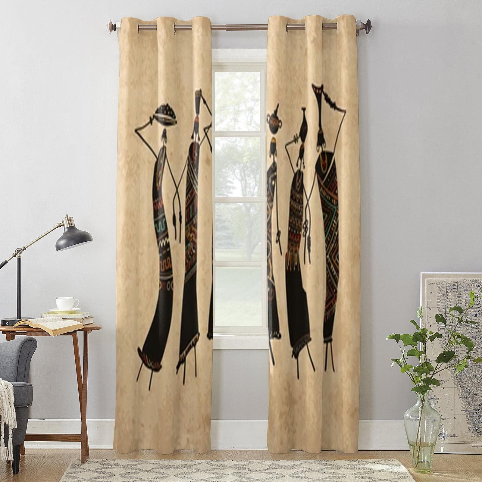 African Women With Jugs Window Curtains For Living Room Luxury Bedroom Decor Drapes Kitchen Window Treatments Curtains 135W x 135H(cm) x1