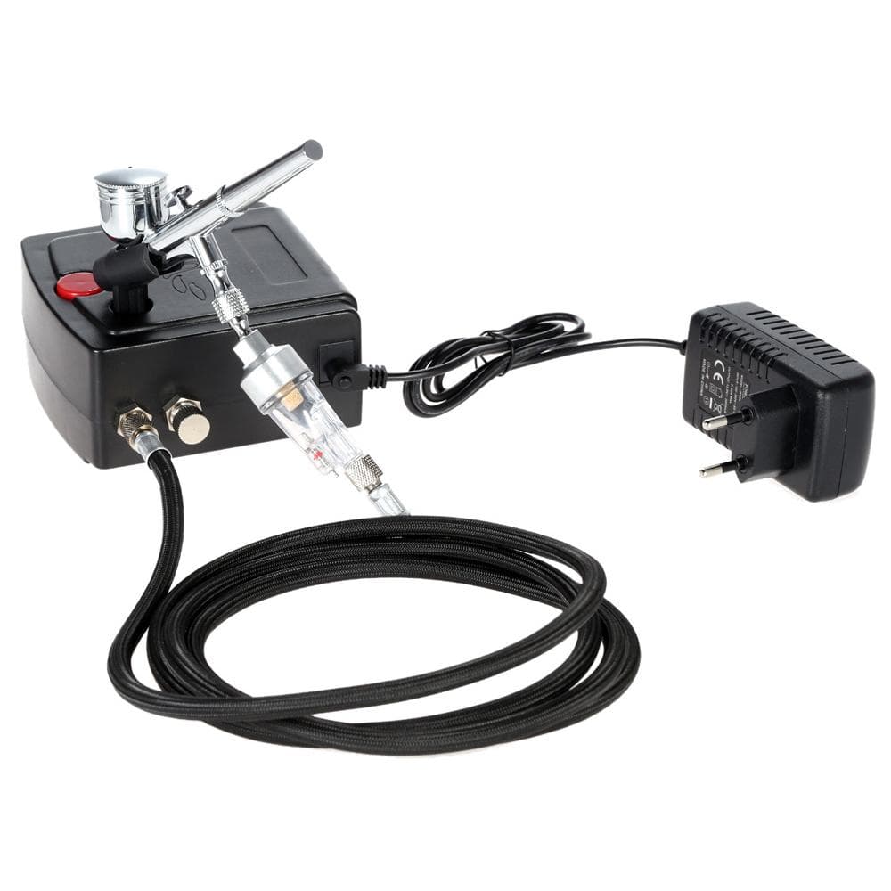 KKmoon 100-250V Professional Gravity Feed Dual Action Airbrush Air Compressor Kit EU plug