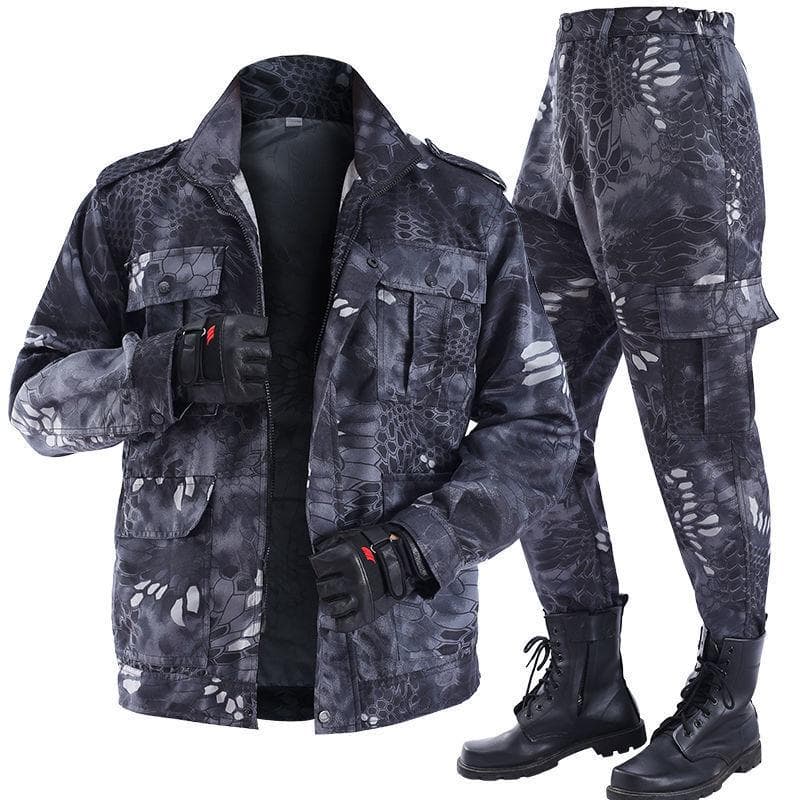 Tactical Jacket Set Men Warm Outdoor Army Camouflate Clothes Set Military Hooded Hunting Fleece Coat Clothing Suit XXL black