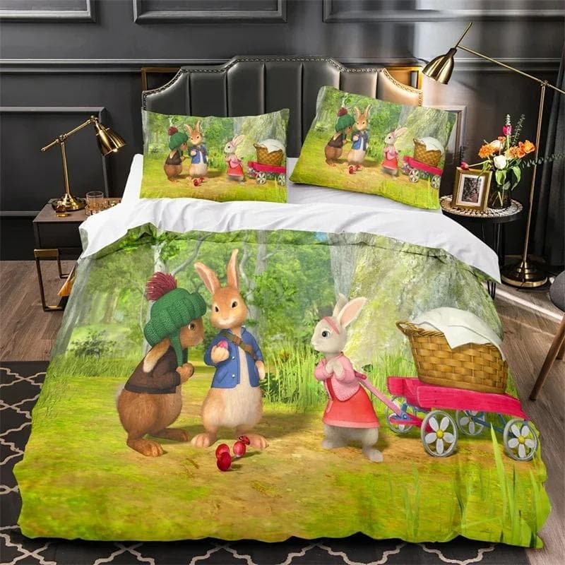 3D Print Peter the Rabbit  Bedding Set,Duvet Cover Comforter Bed Set Quilt Cover Pillowcase,King Queen Twin Size Boys Girls EU Single 135x200cm